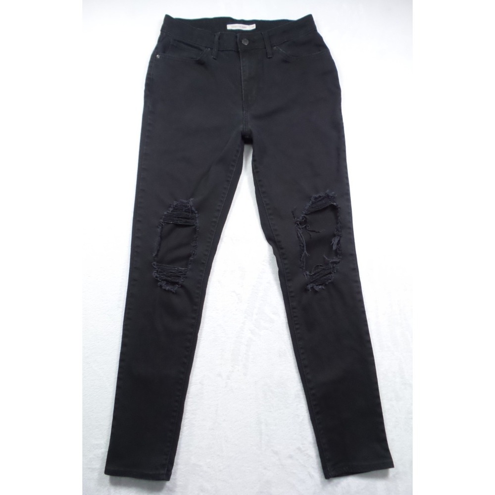 Levis Jeans Womens Size 29 Black Denim 721 High‎ Rise Skinny Stretch Distressed